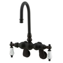 Double Handle Wall Mounted Clawfoot Tub Filler with Adjustable Center, Hi-Rise Spout and Hot / Cold Porcelain Lever Handles from the Hot Springs Collection