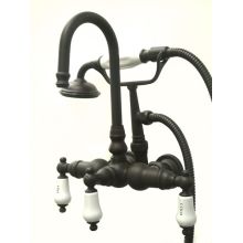 Triple Handle Wall Mounted Clawfoot Tub Filler with 3-3/8" Center, Personal Hand Shower and Hot / Cold Porcelain Lever Handles from the Hot Springs Collection