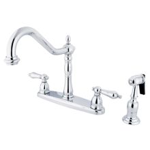 Heritage Double Handle 8" Centerset Kitchen Faucet with American Lever Handles and Brass Side Spray