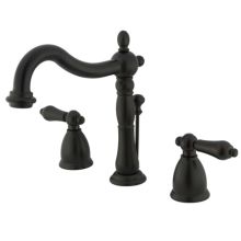 Double Handle 8" to 16" Widespread Bathroom Faucet with American Lever Handles and Brass Drain Assembly from the Heritage Collection