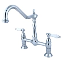Double Handle 8" Center Bridge Kitchen Faucet with Porcelain Lever Handles and Ceramic Disc Cartridges from the Heritage Collection