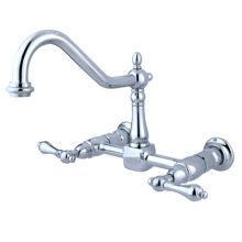 New Orleans Double Handle 8" Center Wall Mounted Kitchen Faucet with American Lever Handles and 8-1/2" Spout Reach