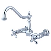 New Orleans Double Handle 8" Center Wall Mounted Kitchen Faucet with American Cross Handles and 9-1/16" Spout Reach