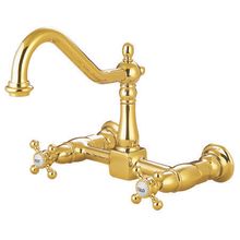 New Orleans Double Handle 8" Center Wall Mounted Kitchen Faucet with American Cross Handles and 12" Spout Reach