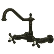 New Orleans Double Handle 8" Center Wall Mounted Kitchen Faucet with American Cross Handles and 8-1/2" Spout Reach