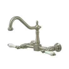 New Orleans Double Handle 8" Center Wall Mounted Kitchen Faucet with Porcelain Lever Handles and 8-1/2" Spout Reach