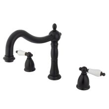 Double Handle 8" to 14" Widespread Deck Mounted Roman Tub Filler with Porcelain Lever Handles from the Baltimore Collection