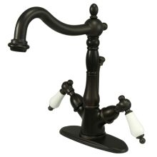 Double Handle 4" Single Hole Bathroom Faucet with Porcelain Lever Handles and Brass Drain Assembly from the New Orleans Collection
