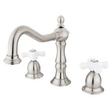 Double Handle 8" to 14" Widespread Bathroom Faucet with Porcelain Cross Handles and Drain Assembly from the Baltimore Collection