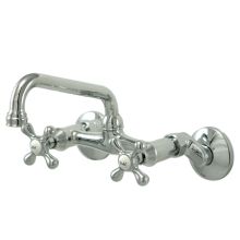 Chautauqua Double Handle 6" to 8-1/2" Center Wall Mounted Kitchen Faucet with 7" Spout Reach and Metal Cross Handles
