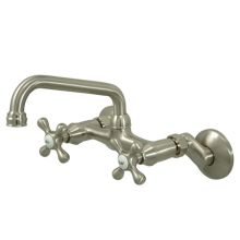 Chautauqua Double Handle 6" to 8-1/2" Center Wall Mounted Kitchen Faucet with 7" Spout Reach and Metal Cross Handles