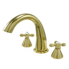 Double Handle 8" to 16" Widespread Deck Mounted Roman Tub Filler with American Cross Handles from the Los Angeles Collection