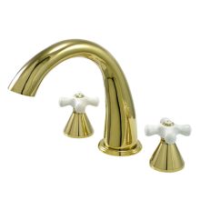 Double Handle Widespread Deck Mounted Roman Tub Filler with Porcelain Cross Handles from the Los Angeles Collection