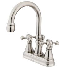 Double Handle 4" Centerset Bathroom Faucet with Knight Cross Handles and Brass Drain Assembly from the Madison Collection