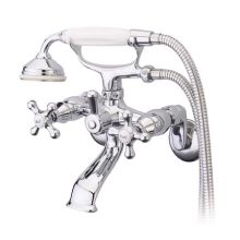 Double Handle 3-1/2" to 8-1/2" Center Wall Mounted Clawfoot Tub Filler with Metal Cross Handles and Personal Hand Shower from the Vintage Tub Collection