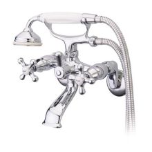 Triple Handle 3-1/2" to 8-1/2" Center Wall Mounted Clawfoot Tub Filler with Metal Cross Handles and Personal Hand Shower from the Charleston Collection