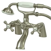 Double Handle 6" Center Deck Mounted Clawfoot Tub Filler with Metal Cross Handles and Personal Hand Shower from the Charleston Collection