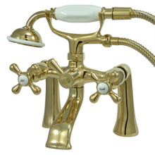 Double Handle 7" Center Wall Mounted Clawfoot Tub Filler with Metal Cross Handles and Personal Hand Shower from the Charleston Collection