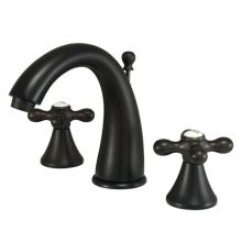 Double Handle 8" to 16" Widespread Bathroom Faucet with American Cross Handles and Brass Drain Assembly from the Los Angeles Collection