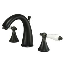 Double Handle 8" to 16" Widespread Bathroom Faucet with Porcelain Lever Handles and Brass Drain Assembly from the Los Angeles Collection