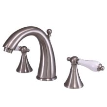 Double Handle 8" to 16" Widespread Bathroom Faucet with Porcelain Lever Handles and Brass Drain Assembly from the Los Angeles Collection