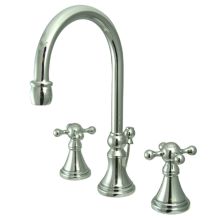 Double Handle 8" to 16" Widespread Bathroom Faucet with Knight Cross Handles and Brass Drain Assembly from the Madison Collection