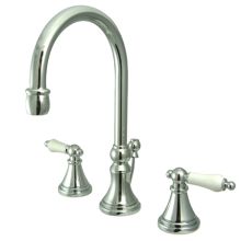Double Handle 8" to 16" Widespread Bathroom Faucet with Porcelain Lever Handles and Brass Drain Assembly from the Madison Collection