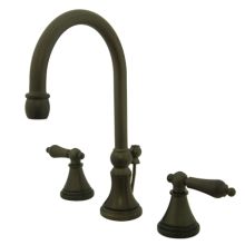 Double Handle 8" to 16" Widespread Bathroom Faucet with American Lever Handles and Brass Drain Assembly from the Madison Collection