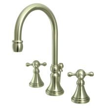 Double Handle 8" to 16" Widespread Bathroom Faucet with Knight Cross Handles and Brass Drain Assembly from the Madison Collection
