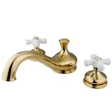 Double Handle Deck Mounted Roman Tub Filler with Porcelain Cross Handles from the St. Louis Collection