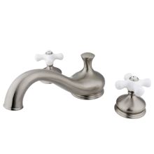 Double Handle Deck Mounted Roman Tub Filler with Porcelain Cross Handles from the St. Louis Collection