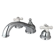Double Handle Deck Mounted Roman Tub Filler with Porcelain Cross Handles from the Chicago Collection