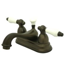 Double Handle 4" Centerset Bathroom Faucet with Porcelain Lever Handles and Brass Drain Assembly from the Chicago Collection