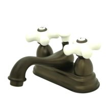 Double Handle 4" Centerset Bathroom Faucet with Porcelain Cross Handles and Brass Drain Assembly from the Chicago Collection