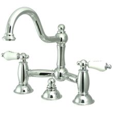 Double Handle 8" Center Bridge Bathroom Faucet with Porcelain Lever Handles and Drain Assembly Rod from the Chicago Collection