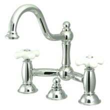 Double Handle 8" Center Bridge Bathroom Faucet with Porcelain Cross Handles and Drain Assembly Rod from the Chicago Collection
