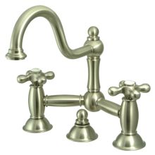 Double Handle 8" Center Bridge Bathroom Faucet with American Cross Handles and Drain Assembly Rod from the Chicago Collection