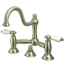 Double Handle 8" Center Bridge Bathroom Faucet with Porcelain Lever Handles and Drain Assembly Rod from the Chicago Collection