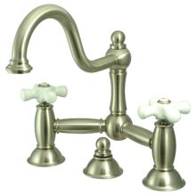 Double Handle 8" Center Bridge Bathroom Faucet with Porcelain Cross Handles and Drain Assembly Rod from the Chicago Collection