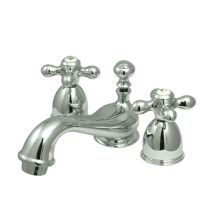 Double Handle 4" to 8" Mini Widespread Bathroom Faucet with American Cross Handles and Drain Assembly from the Chicago Collection