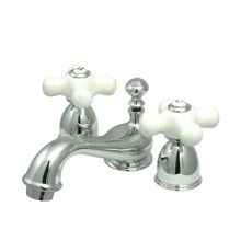 Double Handle 4" to 8" Mini Widespread Bathroom Faucet with Porcelain Cross Handles and Drain Assembly from the Chicago Collection