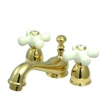 Double Handle 4" to 8" Mini Widespread Bathroom Faucet with Porcelain Cross Handles and Drain Assembly from the Chicago Collection