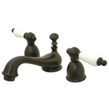 Double Handle 4" to 8" Mini Widespread Bathroom Faucet with Porcelain Lever Handles and Drain Assembly from the Chicago Collection