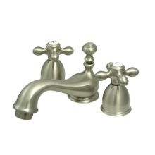 Double Handle 4" to 8" Mini Widespread Bathroom Faucet with American Cross Handles and Drain Assembly from the Chicago Collection