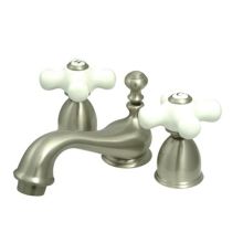 Double Handle Mini Widespread Bathroom Faucet with Porcelain Cross Handles from the Chicago Series