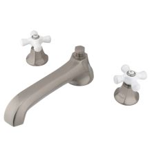 Double Handle Widespread Deck Mounted Roman Tub Filler with Porcelain Cross Handles from the New York Collection