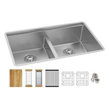 Crosstown 31-1/2" Undermount Double Basin Stainless Steel Workstation Kitchen Sink with Basin Rack, Basket Strainer, Colander, and Cutting Board