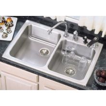 Gourmet Lustertone Stainless Steel 33" x 22" Double Basin Top Mount Kitchen Sink with 7-7/8" Depth
