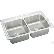 33" Double Basin Drop In 18-Gauge Stainless Steel Kitchen Sink with Sound Guard