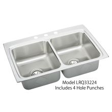 Gourmet Lustertone Stainless Steel 33" x 22" Double Basin Top Mount Kitchen Sink with 8-1/8" Depth and Quick-Clip Mounting System
